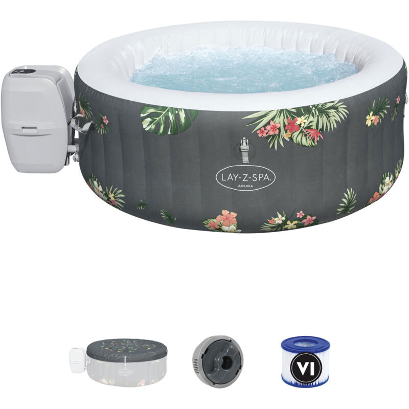 Bestway - Spa Hinchable Lay-Z-Spa Aruba Airjet Para 3 Personas Diseño Flores Tropicales Redondo 60061