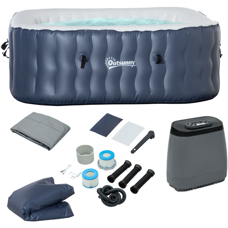 Spa Hinchable Cuadrado Para 4 Personas 930L Bañera Hinchable 180X180X68 Cm Con 108 Chorros De Masaje Calefacción Control Remoto Filtro Y Alfombra