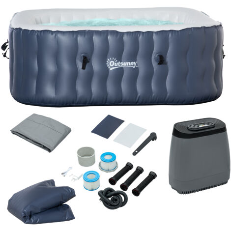 Spa Hinchable Cuadrado para 4 Personas 930L Jacuzzi Hinchable 180x180x68 cm con 108 Chorros de Masaje Calefacción Control Remoto Filtro y Alfombra