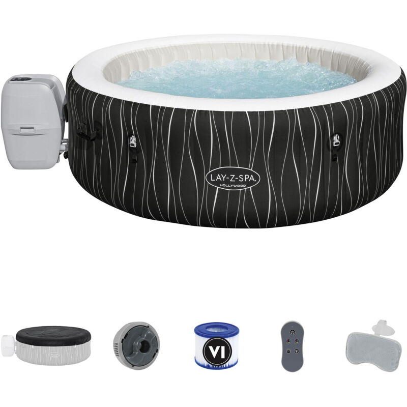 Bestway - Spa Hinchable Lay-Z-Spa Holywood 196X66 Cm Para 6 Personas Con Airjet, Luz Led, Cobertor, Almohadas Y Mando A Distancia