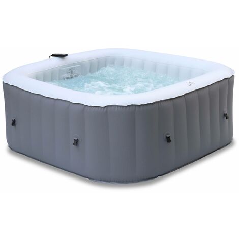Spa MSPA gonflable carré – Fjord 4 gris - Jacuzzi 4 personnes carré 160cm, PVC, pompe, chauffage, gonfleur, 2 cartouches filtrantes, bâche, diffuseur et télécommande de contrôle