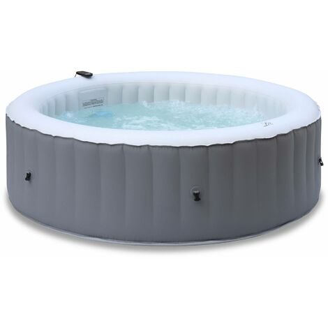 Spa MSPA gonflable rond – Kili 6 gris - Jacuzzi 6 personnes rond 205 cm, PVC, pompe, chauffage, gonfleur, filtre, bâche avec cadenas et télécommande de contrôle