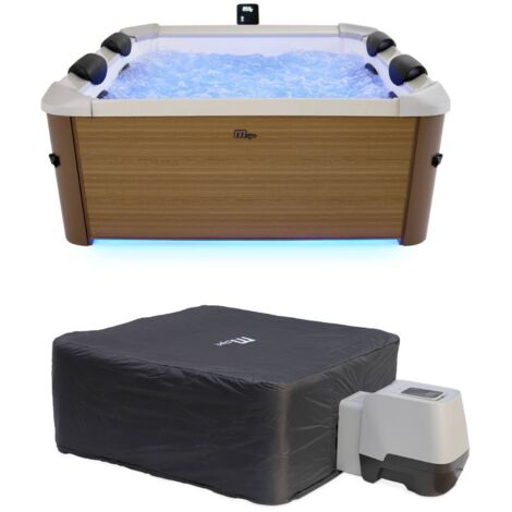 Spa Oslo Amber avec housse Spa rigide 6 places 160cm carré hydromassage 4 coussins bâche + housse thermique