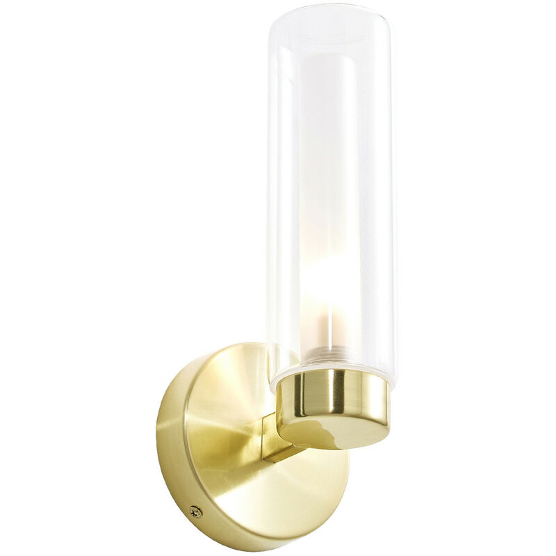 Spa Sparti Satin Brass/Clear 120mm 1 Lamp Wall Light - SPA-35843-SBRS - Satin Brass/Clear - Forum