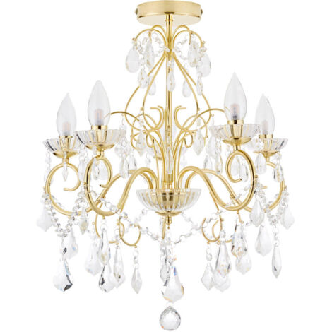 Spa Vela 5-Light Flush Chandelier Crystal Glass and Satin Brass
