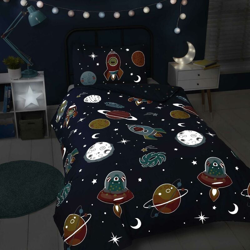 Rapport - Space And Aliens Duvet Cover Set Glow In The Dark Double