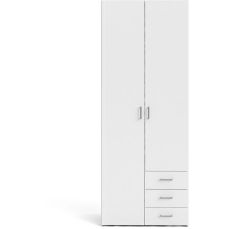Space Kleiderschrank 201x78x50cm, 2 Türen, 3 Schubladen weiß.