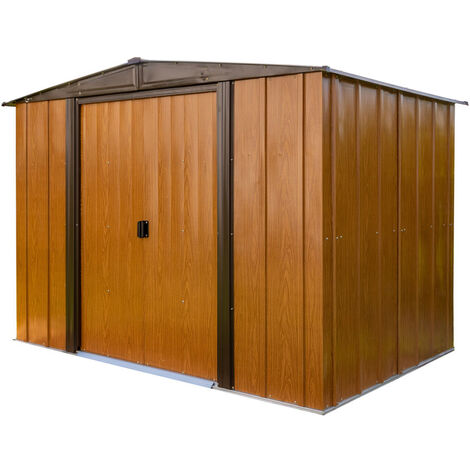 Spacemaker abri de jardin métallique Woodlake 8x6 aspect bois 253x181x177 cm