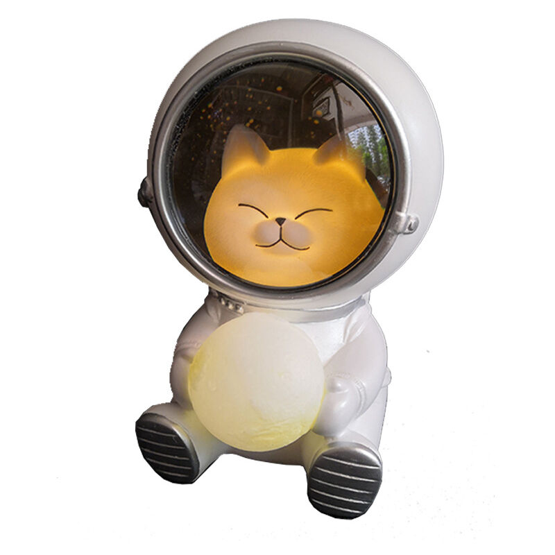 Spaceman Veilleuse 3D Astronaute Animal Chat Holding Lune Lampe de table pour chambre d'enfant Décoration de chambre d'enfant Lampe de nuit pour