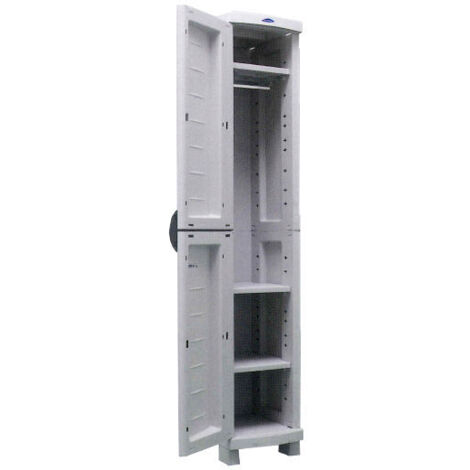 SPACESAVER 35 PLASTIKEN Armoire haute 1 Porte avec etageres - l 35 x p 45 x h 184 cm - Gamme Space SAVER - Interieur et Exterieu