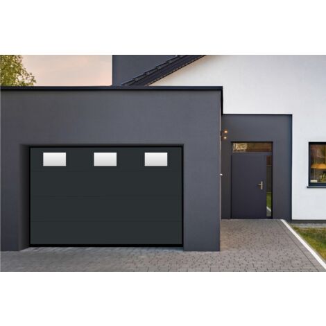 Spadone – Porte de garage sectionnelle motorisée gris anthracite RAL 7016 – Dimensions l.300 x H.200 cm – Épaisseur 40 mm – Panneaux sandwich isolants
