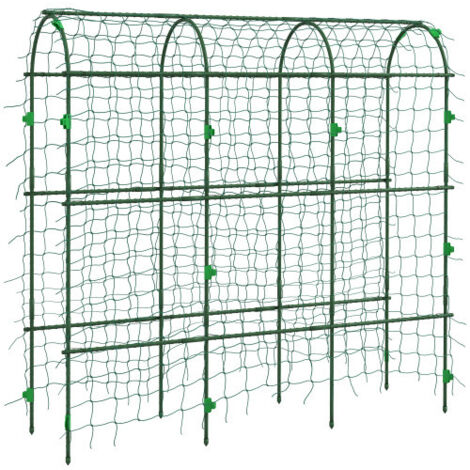 Spalier Réglable pour Plantes Grimpantes 43x182x183cm, Gril Jardin avec Filet, Cadre en Acier Vert, Support pour Jardin & Balcon