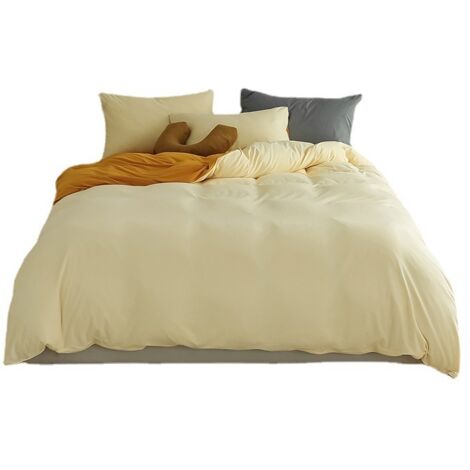 Spannbettlaken Bettbezug 220x240 Doppelbettset aus cremefarbener und gelber Mikrofaser mit Reißverschluss, wendbares Bettbezugset für Erwachsene mit 2 Kissenbezügen 48x74 cm + Spannbettlaken 230x250