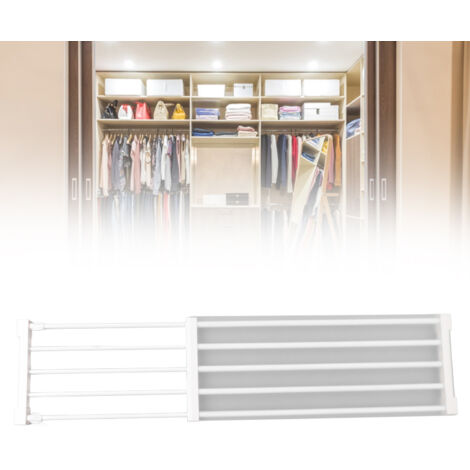 Spannregal für den Kleiderschrank, ausziehbare Stange ohne Werkzeug, verstellbarer Innenablagekorb (75-120 cm), für Kleidung und Accessoires.