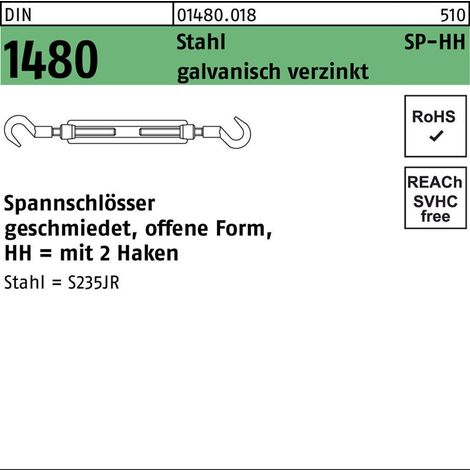 Spannschloss DIN 1480 offen m.2Haken SP HH M 16Stahl 3.6 galvanisch verzinkt 1 Stück