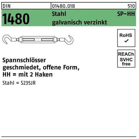 gal zn SP-RH Spannschlösser geschmiedet offene Form Ringöse & Haken DIN 1480 St 