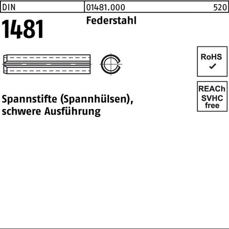 Spannstift DIN 1481 2,5 x 8Federstahl schwere Ausführung 1000 Stück