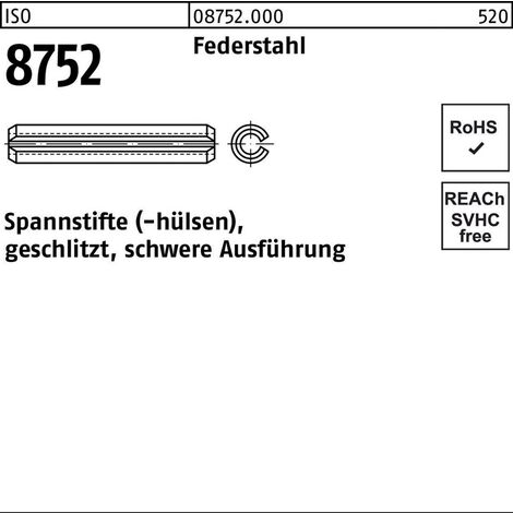 Spannstift ISO 8752 geschlitzt 2,5 x 14Federstahl schwere Ausf. 1000 Stück
