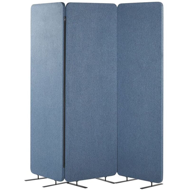 Beliani - Paravent Séparateur Insonorisé Pliable à 3 Panneaux 184 x 184 cm en Polyester et Acier Bleu Standi