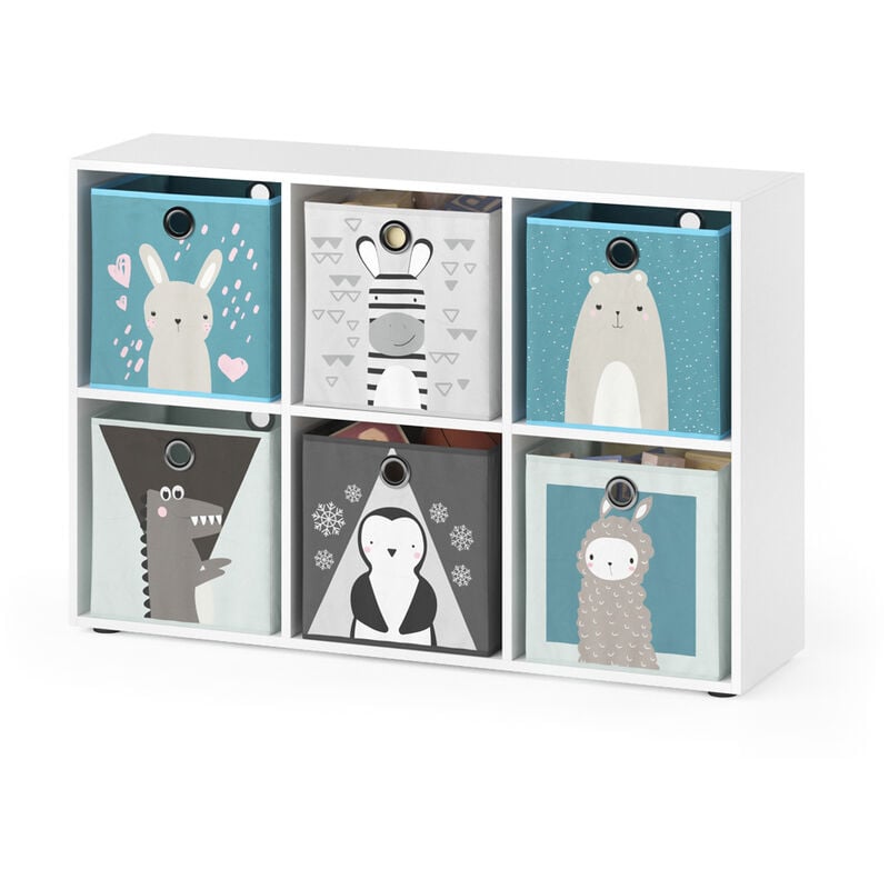 Bibliothèque enfant, Blanc, 72 x 107.8 cm avec 6 boîtes pliantes Vicco