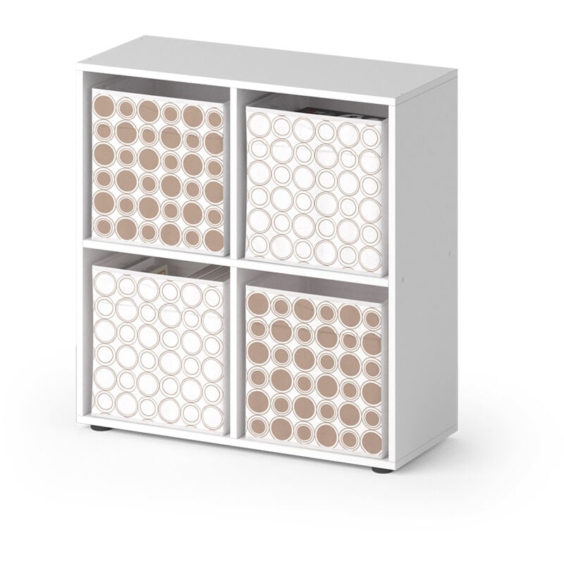 Meuble de rangement cube Tetra, Blanc, 72.6 x 72 cm avec 4 boxes pliants opt.2 Vicco