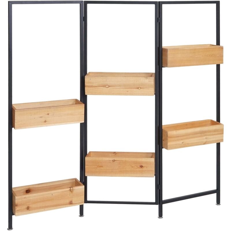 Jamais utilisé] Séparation de pièce avec bac à plantes HHG 477, bac à fleurs Séparateur de pièce, bois-acier 116x118cm, Structure noire, teinte