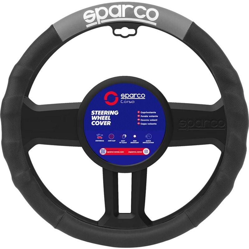 Sparco - Coprivolante SPC1111 auto universale nero/grigio in poliestere 38cm