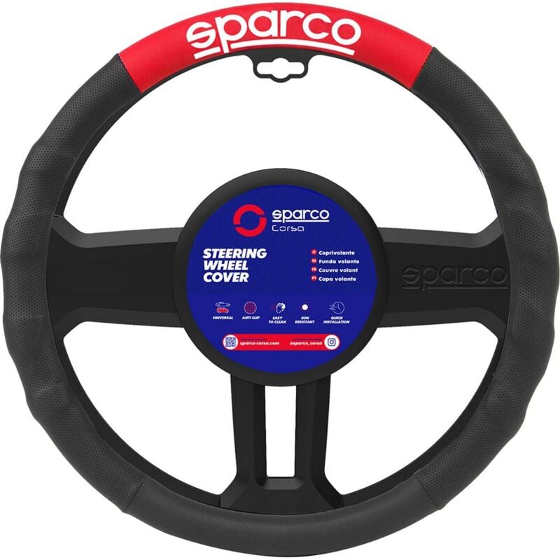 Sparco - Coprivolante SPC1111 auto universale nero e rosso poliestere 38cm