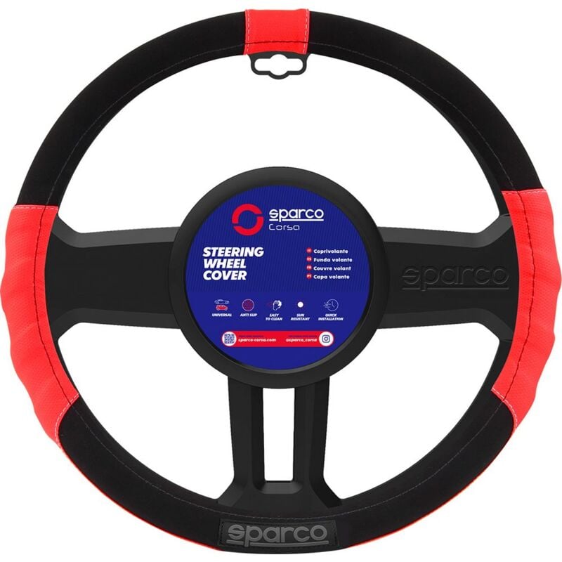Sparco - Coprivolante SPC1108 auto universale in poliestere nero e rosso antiscivolo