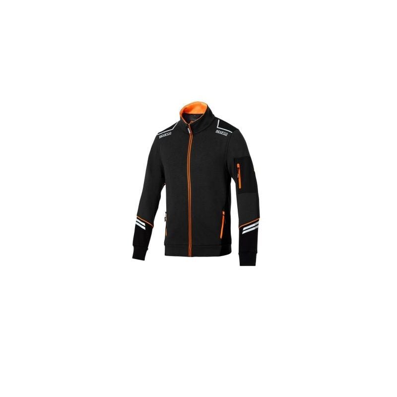 Image of Sparco felpa tech full zip Alabama in cotone Nero/Arancio Fluo Tg. s maniche rinforzate con inserti anti abrasione e strisce riflettenti Nero/Arancio