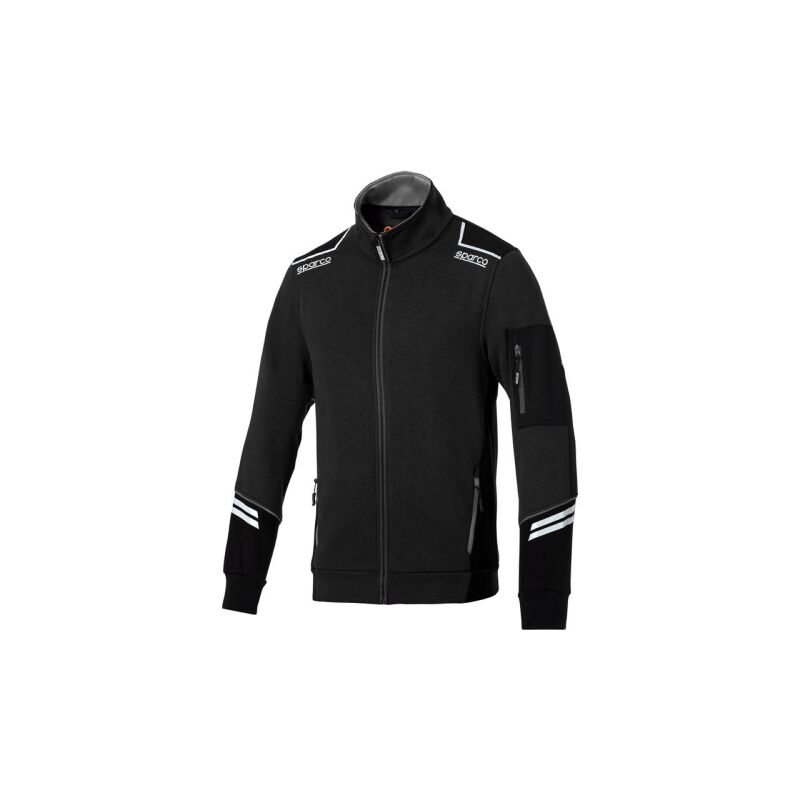 Image of Sparco felpa tech full zip Alabama in cotone Nero/Grigio Scuro Tg. m maniche rinforzate con inserti anti abrasione e strisce riflettenti Nero/Grigio m