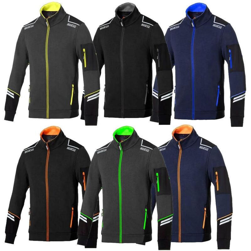 Image of Sparco felpa tech full zip Alabama in cotone NeroGrigio Scuro Tg. s maniche rinforzate con inserti anti abrasione e strisce riflettenti NeroGrigio s