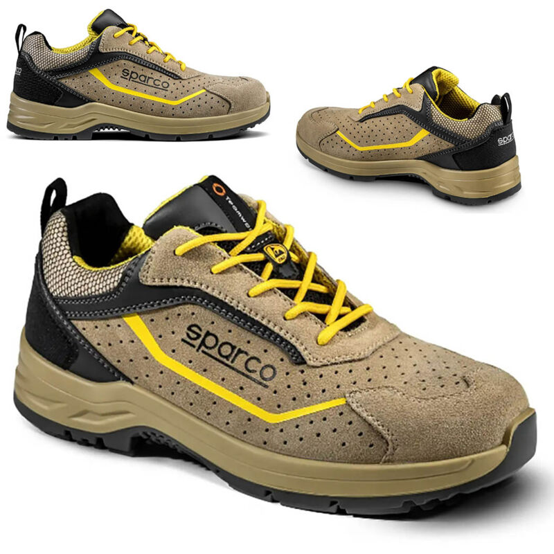 Image of Indy Colton S1P esd scarpa bassa antinfortunistica n. 40 tan/giallo con puntale in pelle scamosciata e rinforzi tessuto traspirante Tan/Giallo 40