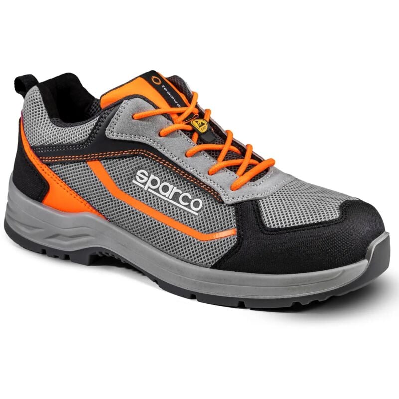 Image of Indy Pato esd S1PS sr fo lg scarpa bassa antinfortunistica N.42 grigio/arancio fluo in pelle scamosciata con rinforzi tessuto ultratraspirante e