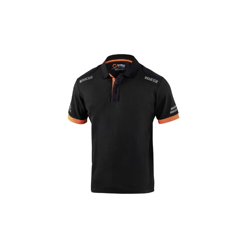 Image of Sparco - polo tech Toledo Tg. s in cotone e poliestere colore nero/arancio fluo con strisce riflettenti sulla manica Nero + Arancio fluo s