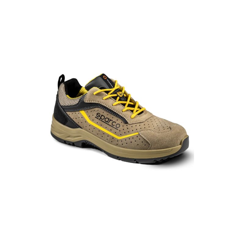 Image of Sparco Indy Colton S1P esd scarpa bassa antinfortunistica n. 38 tan/giallo con puntale in pelle scamosciata e rinforzi tessuto traspirante Tan/Giallo