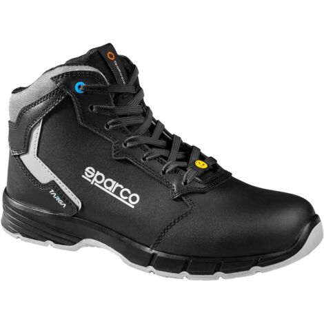 Sparco scarpe da lavoro Targa-H Paul ESD S3S Tg.37 calzature di sicurezza collo alto in pelle resistente all'acqua puntale in vetroresina amagnetico Nero/Grigio Scuro 37