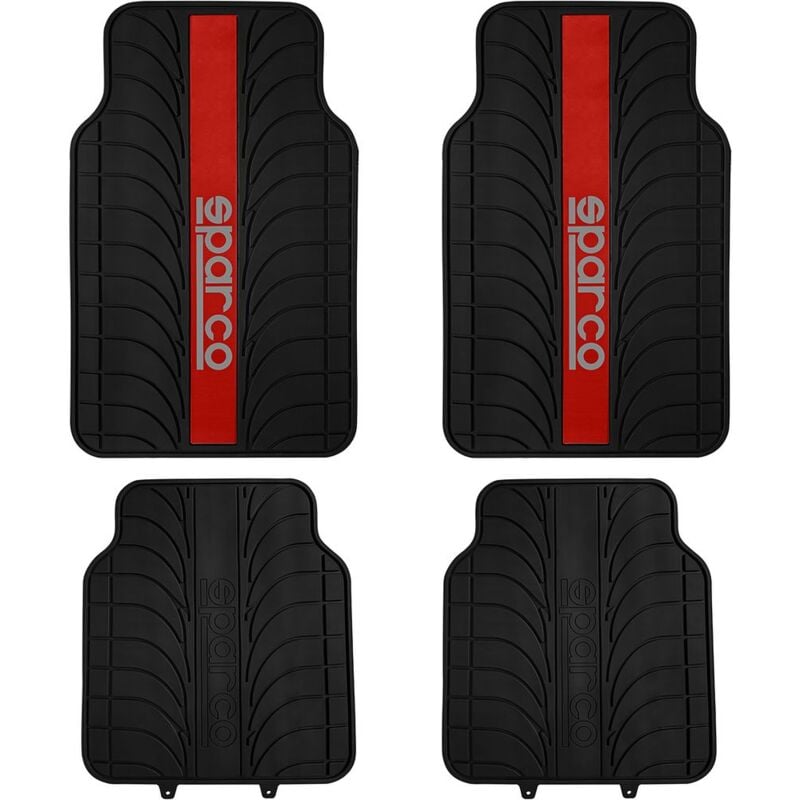 Set 4 tappetini per auto red line in pvc universali e con supporto antiscivolo - Sparco