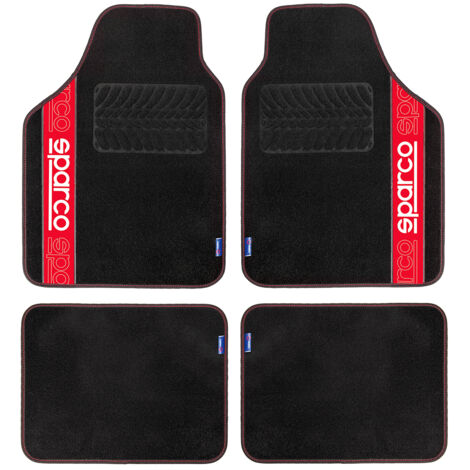 Sparco Set 4 tappetini neri universali 2 anteriori con logo e 2 posteriori per auto in moquette