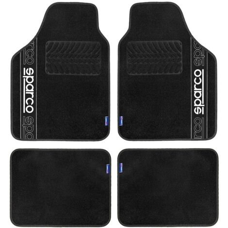 Sparco Set 4 tappetini neri universali 2 anteriori con logo e 2 posteriori per auto in moquette