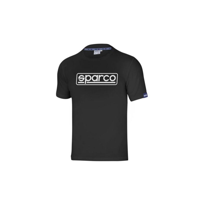 Image of Sparco t-shirt Frame mezze maniche tg m nera con collarino interno collo e cavallotto con logo maglia in cotone Nero m