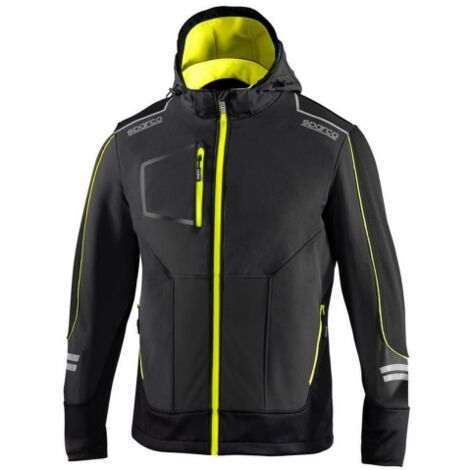 Sparco York tech Soft-Shell giacca giubbino da lavoro invernale Grigio scuro/Giallo fluo Tg.XS con cappuccio removibile inserti di rinforzo e strisce riflettenti Grigio Scuro/Giallo Fluo XS