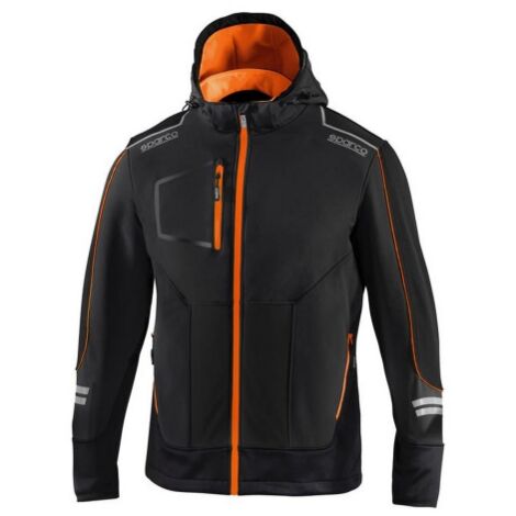Sparco York tech soft shell tg XS nero/arancio fluo giacca giubbino da lavoro invernale con cappuccio removibile inserti di rinforzo e strisce riflettenti Nero/Arancione Fluo XS