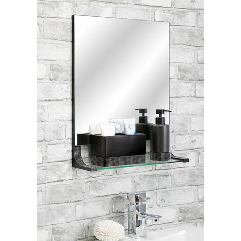 main image of "Sparkle Matt Black Bathroom Mirror With Shelf - Black"