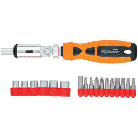 SPARTA - Tournevis à cliquet avec chanière + embouts et douilles - 18 pièces