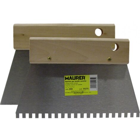 Spatola Conica con Manico Piatto in Legno 200 mm Denti Lama Piccoli Maurer - 1 Pezzo