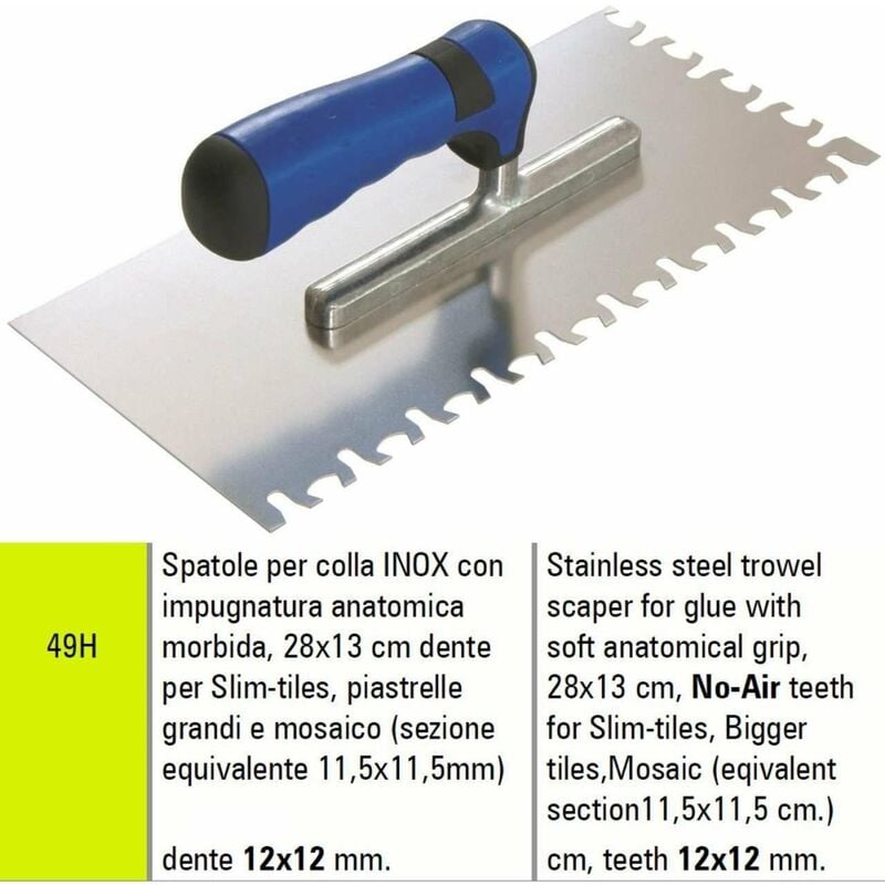 Image of Spatola inox per stesura colla senza aria Sigma 49H 28X13 cm per slim-tiles piastrelle e mosaico