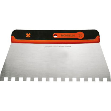 Spatule à colle – Manche bi-matière ergonomique – Denture carrée 10x10x10 mm  Lame en acier verni haute qualité 30 cm – Outil professionnel pour application de colles, mortiers et travaux de pose