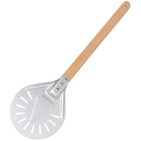 spatule à pizza ronde-7Spatule à pizza anodisée perforée de 2,5 cm - avec40 cmPoignée plate ronde en bois