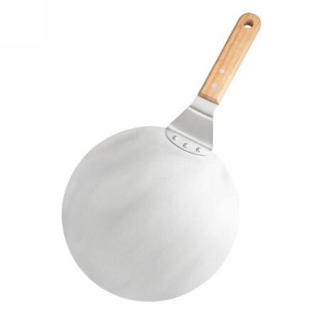 Spatule à pizza, spatule à pizza en acier inoxydable, spatule à pizza ronde de 25 cm, manche en bois avec lame en acier inoxydable, convient pour les pizzas, le pain et les pâtisseries, couleur argent